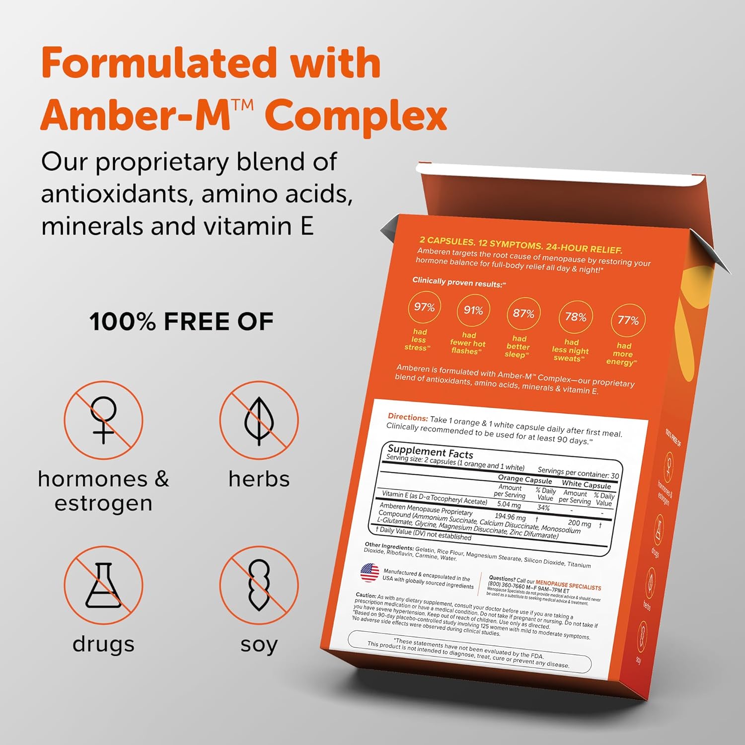 Amberen: Safe Multi-Symptom Menopause Relief. Clinically Shown to Relieve 12 Menopause Symptoms: Hot Flashes, Night Sweats, Mood Swings, Low Energy and More. 1 Month Supply 24Hr Smart